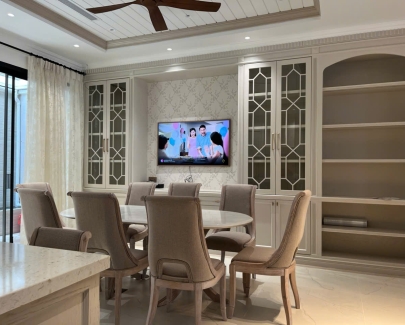 BỘ BÀN GHẾ GỖ SỒI – SƠN MÀU GỖ GHIM TRẮNG